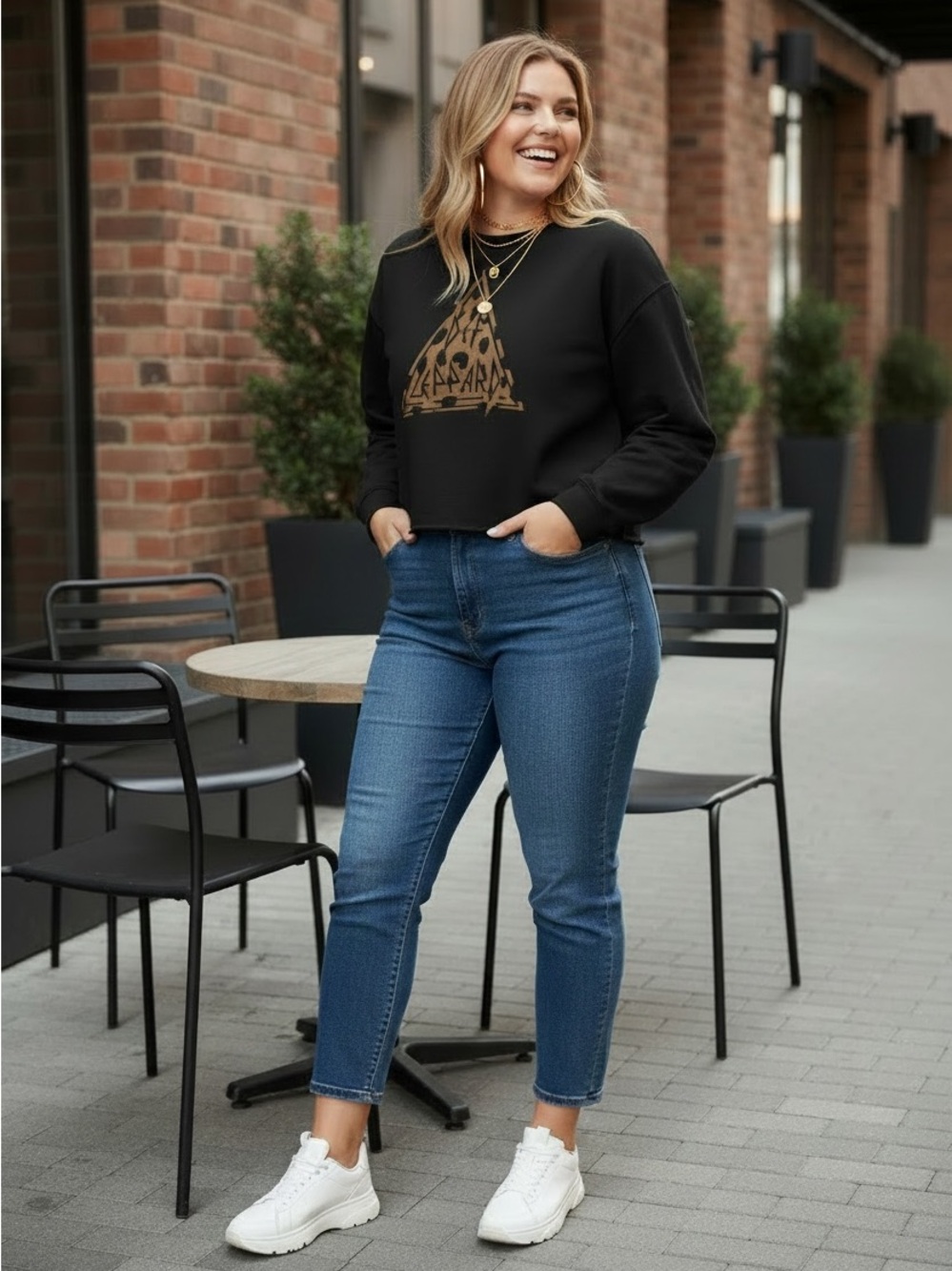 Def Leppard XXL black animal print graphic cropped long sleeve sweatshirt too